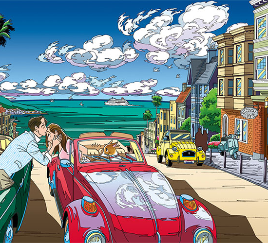 わたせせいぞうの絵画作品　タイトルは、Seabreeze Kiss